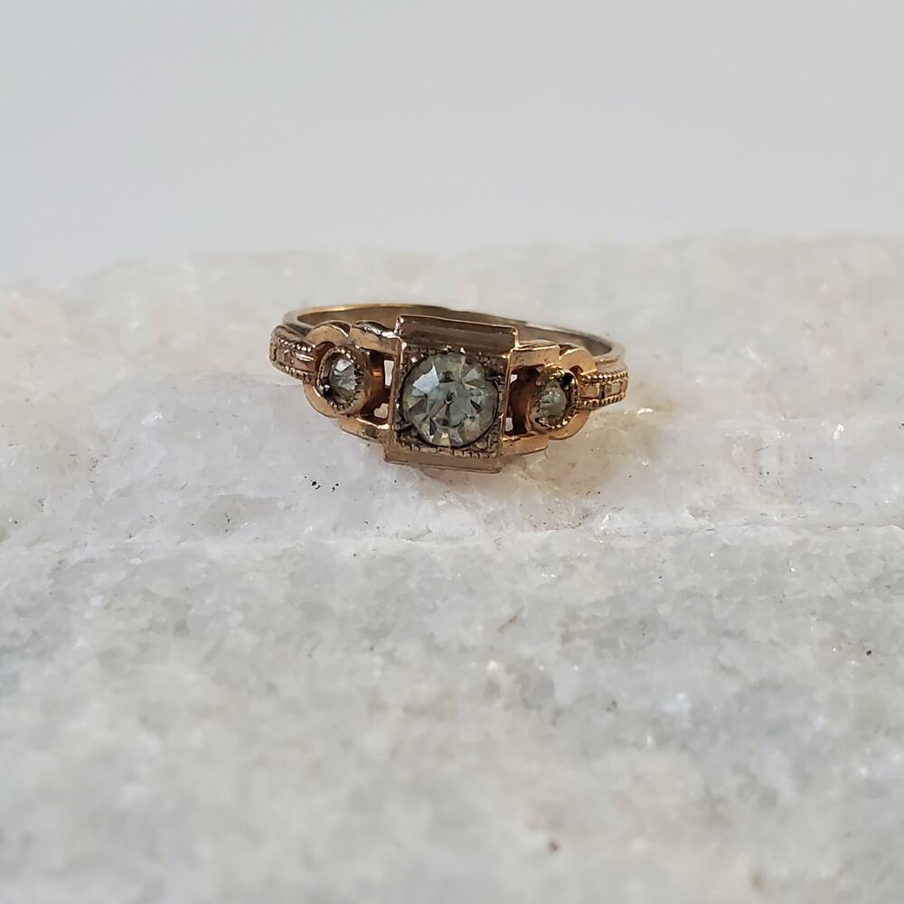 Art Deco Gold Plated Paste Glass Stone Engagement Ring Size 5